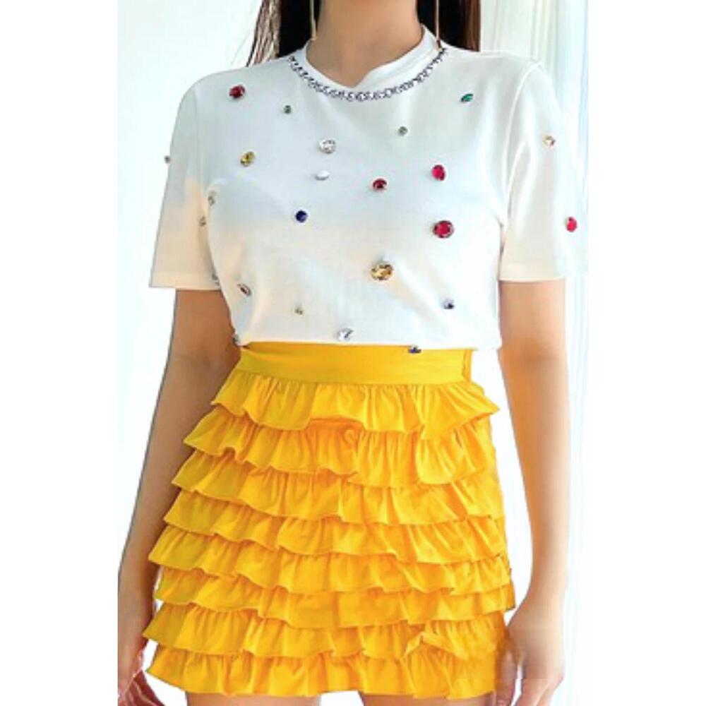 NEW LA' ROS crown jewels embellished cotton tee in white